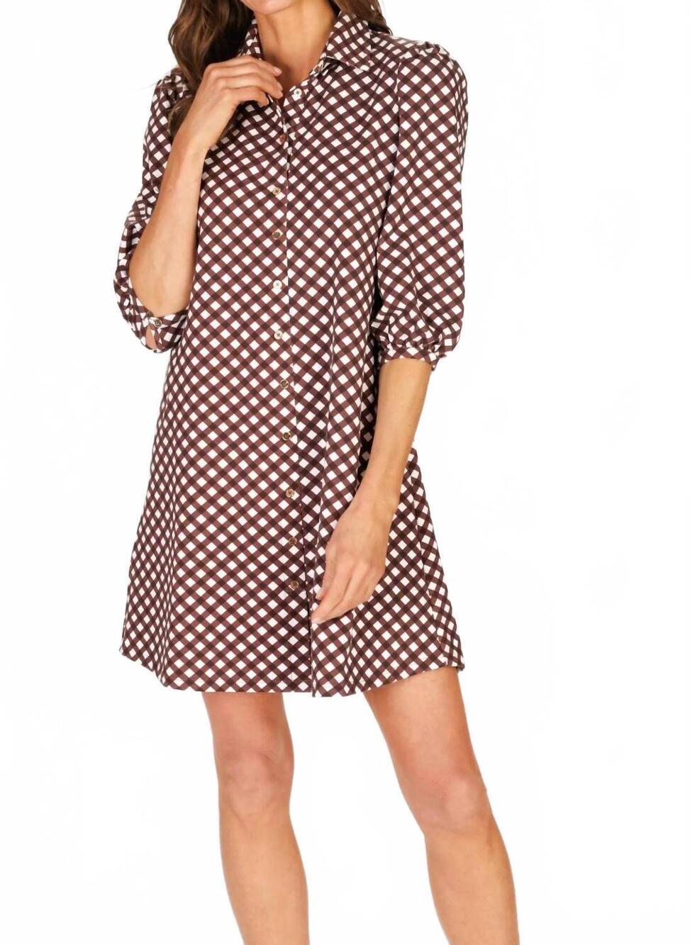 NEW DUFFIELD LANE ashlyn mini dress in chocolate gingham